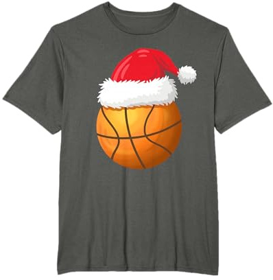 Palla da basket di Natale divertente cappello di Babbo Natale sport uomo ragazzo Maglietta