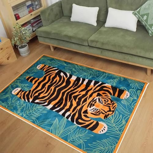 AAFUOO Tappeto grande Tiger per soggiorno, lussuoso e confortevole, decorazione, tappeto per camera da letto, zerbino antiscivolo, zerbino per ingresso, blu verde 240 * 300 cm (95×118 pollici)