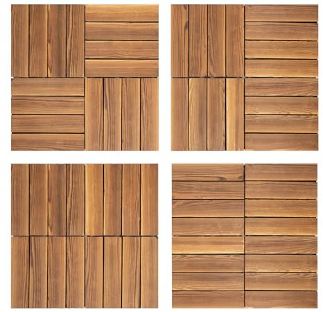 MEHOOSPVN 36 Stück Terassenboden Außen, Fliesen Terrassenfliesen, Terrassenfliesen Klicksystem, Balkon Bodenbelag 30 × 30cmTerrassendeckfliesen Holz Braun Interlocking DIY für Wohnzimmern, Gärten