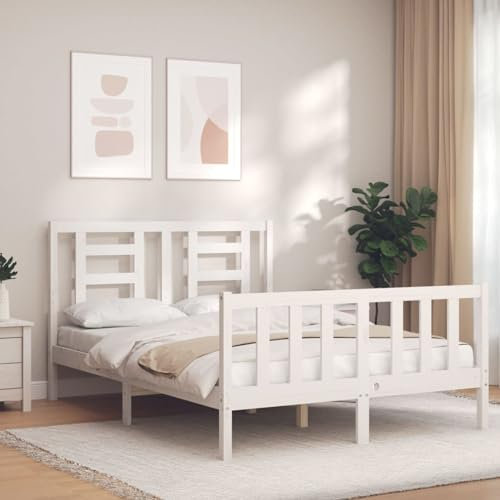 Brokky-Giroletto con Testiera Bianco Small Double Legno Massello|Letto - Struttura Letto- Struttura Letto a Piattaforma in bambù sostenibile con testiera