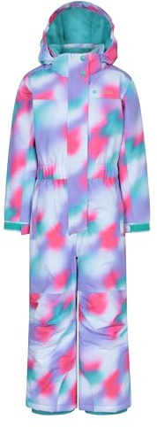 Mountain Warehouse Cloud Kids Snowsuit - Waterproof, Adjustable, One Piece Jumpsuit with Taped Seams & Fleece Lining, Girls & Boys - Winter, Ski & Rain Bright Pink (Printed) Kids Size 5-6 Years