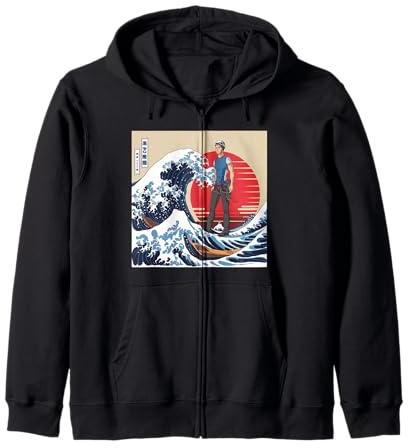Kids Rock Climbing Gear Vintage Japanese Art Wall Climb Zip Hoodie