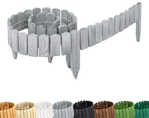 Garronda bordatura giardino bordura per aiuola staccionata in legno per giardino cordolo per aiuole Rollborder Recinzione Bassa Aiuola Lunghezza: 200 cm GD-0106 (Grigio, Altezza: 8 cm)