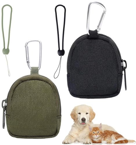 RNXSIB 2 Stück Leckerlibeutel für Hunde, Tragbare Mini Snackbeutel Hund (Grün und Schwarz), Reißverschluss Design Einfach und Praktisch, Leicht zu Tragen, Inklusive Schnalle und Silikonseil