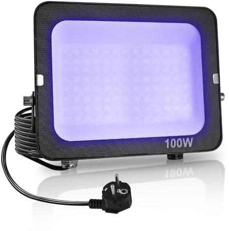 100W LED Svart ljusstrålkastare,Fosingut Svartljuslampor med plugg, IP65 vattentät UV-spotlight,395-400nm Fluorescerande UV-strålkastare Festljus för Bar,Disco,Neon party,Kroppsfärg,Scen,Jul,Halloween