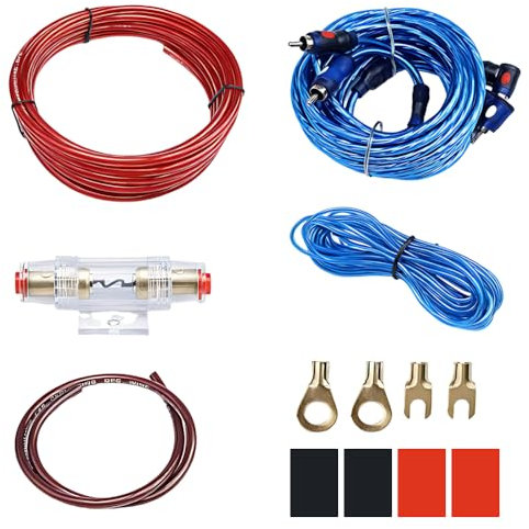 Kit Cavi Amplificatore Auto, HOVCEH 10GA Cavo Subwoofer, 800W Cavi RCA Audio alta Qualità, 4,5 m Kit Cablaggio Amplificatore Auto