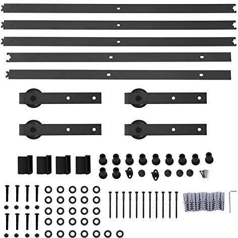 Kit de Quincaillerie de Porte Coulissante, Portes Doubles de 16 Pieds épissant la Poulie de Rail de Rail de Rail de Rail de Rail de Rail Suspendu Régulière pour Portes en Bois