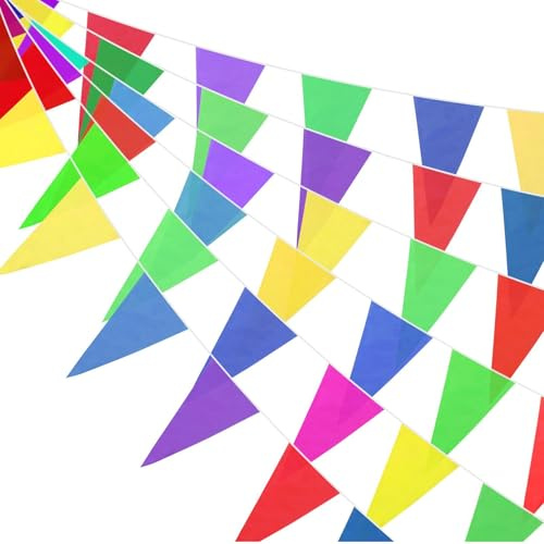 Wimpelkette Outdoor 4 Stück – 40 m Gesamtlänge, Bunte Girlande Geburtstag Wetterfest, Leinenimitat Wimpelketten für Garten, Hochzeit, Party & Feier Deko, Wimpelkette Weihnachten