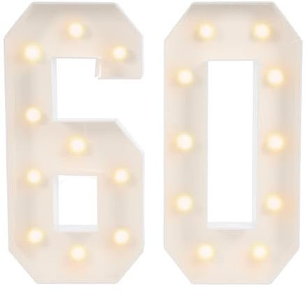 HarBin-Star - Lámpara LED con números de 100 cm, luz iluminada, decoración de luces cálidas, números iluminados, luces nocturnas, para cumpleaños, fiestas, bodas y escaparates (números blancos 60)