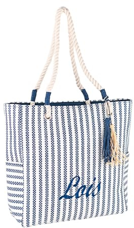 Lois - Bolsa De Playa Grande Estilo Veraniego Bolsa Playa Mujer Ideal para escapadas Y Bolsos De Playa Grandes Con Capacidad XL, Marino