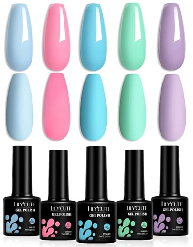 Esmaltes Semipermanentes de Uñas en Gel, set de esmaltes de uñas en gel de 5 colores, para lámpara UV Soak-Off UV/LED, para salón de manicura DIY en casa, 7 ml