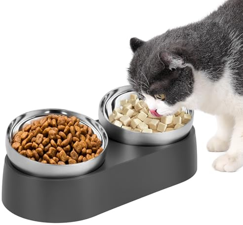 Alaoo Doppelter Futternäpfe Katzenfutte, Fressnapf Katze