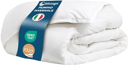 DOLCI SOGNI - Piumino letto singolo 155x200 invernale, piuma d’oca naturale certificata - piumone singolo caldo e antiacaro, piumino 155x200 - Made in Italy in pregiato cotone percalle 250TC