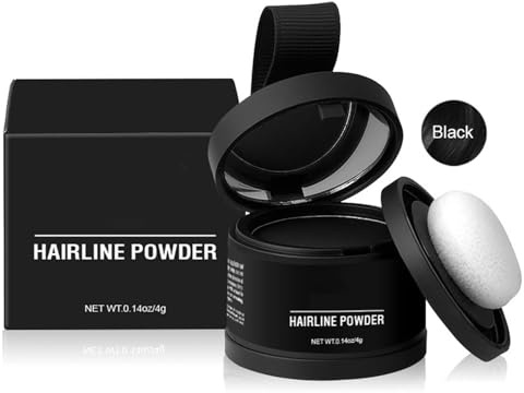 Polvo de la raíz del cabello, Cabello en polvo para llenar el cabello claro, camuflaje de pelo gris, resultado natural, con espejo y polvo (Negro)