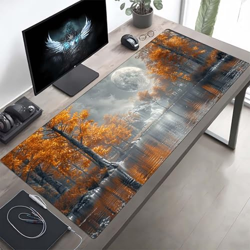 Gaming Mauspad 120 x 60cm Gaming Mousepad XXL Baum Gelb Mauspad Schreibtischauflage, Genähte Kanten Mausmat, rutschfeste Gummibasis, Schreibtisch Schutz für Home Büro, Geschenke PjY10948 6-P