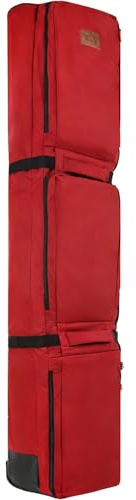 Boniffyy 90L Wheeled Snowboard Bag Foldable Ski Bag Waterproof Skis Equimpment Gear Bags Lightweight Large Capacity Skiing Fishing Travel Duffel with Wheels (Red)