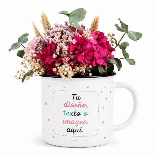 Taza personalizada con foto y texto y flores preservadas – Regalos personalizados con foto – Taza con foto personalizada para ocasiones especiales – Tazas personalizadas para regalar