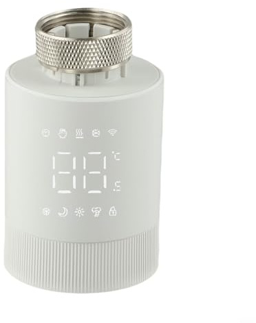 Programmierbarer Thermostatkopf für Tuya Smart Home, WLAN Heizkörperthermostat mit Sprachsteuerung, 5+2 Tage Zeitplan, Kindersicherung, weiß