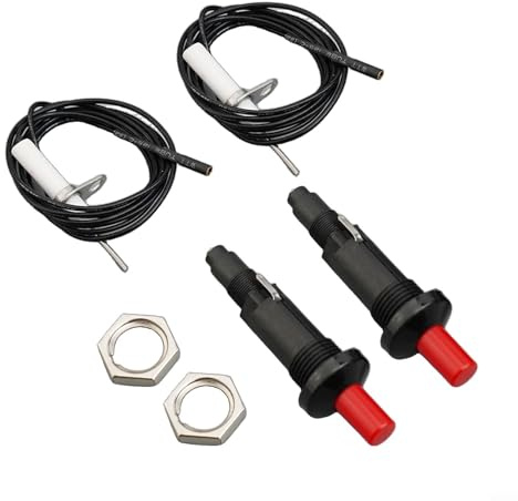 AugustknowU Accensione piezoelettrica a pulsante, confezione da 2, con cavo da 1 metro per stufe a gas e barbecue con costruzione e ago per scintilla
