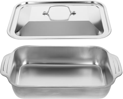WATIIFUFU Lasagnera con Coperchio in Acciaio Inox Rettangolare, Teglia da Forno Versatile con Bordi Alti per Cucina Domestica e Barbecue