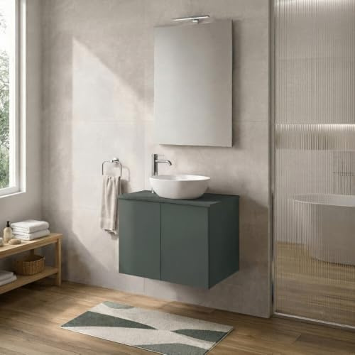Mobile bagno sospeso 60 cm Verde con top per lavabo e due ante Linea Tierra