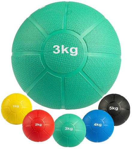 MATCHU - Médecine Ball - Disponible en 1, 2, 3, 4 et 5 kg - Diamètre : 19-22 cm - Caoutchouc résistant à l’Usure - Résistant à l’Eau et à la Transpiration (3 kg)