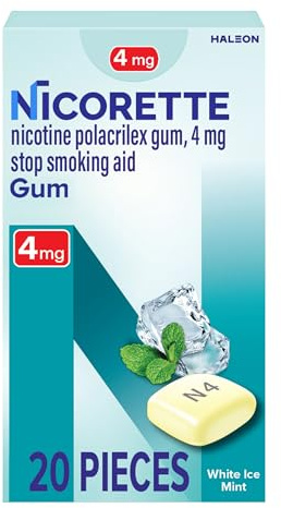 Nicorette Nicotine Gum 4mg, Quit Smoking Aid, White Ice Mint, 20 Count