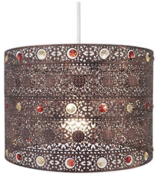 Antique Bronze Gem Moroccan Style Chandelier Ceiling Light Shade Fitting, Plastic/Metal, Antique Bronze