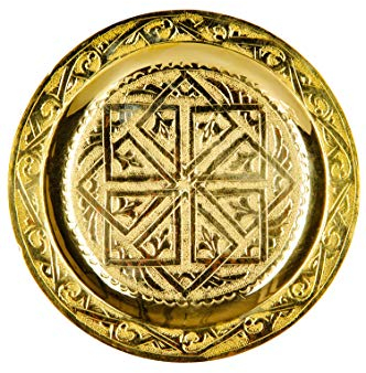 Plateau rond oriental en laiton Mehdia 16 cm - Décoration dorée - Plateau à thé marocain