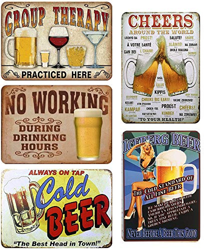LZYMSZ 5 PCS Vintage Metal Tin Sign Wall Plaque Poster, Retro Iron Art Wall Decorations for Cafe Bar Pub Home Beer (30X20CM) …