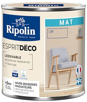 RIPOLIN Peinture Intérieure Multi-Supports Ultra Couvrante Mat Lin 0,5 L | Peinture Multi-Supports, Ultra-Couvrante et Lessivable, Séchage Rapide, Fabrication Francaise, Excellence Depuis 1888