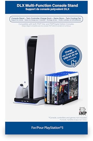Imp Gaming DLX Twin Charging Tower With Cooling Fans & Game Storage Stand PlayStation 5