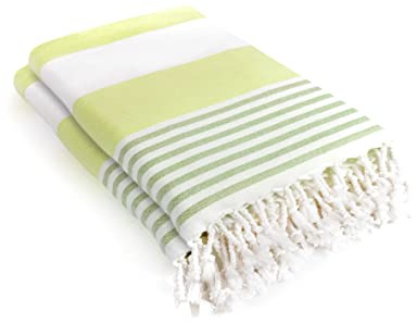 LAYNENBURG Set di 2 Premium telo mare in spugna con frange annodate a mano - 100% cotone Telo fouta hammam XXL 95x180 cm - OEKO-TEX 100 - telo hamam grande - asciugamano sauna e pestemal (Verde)