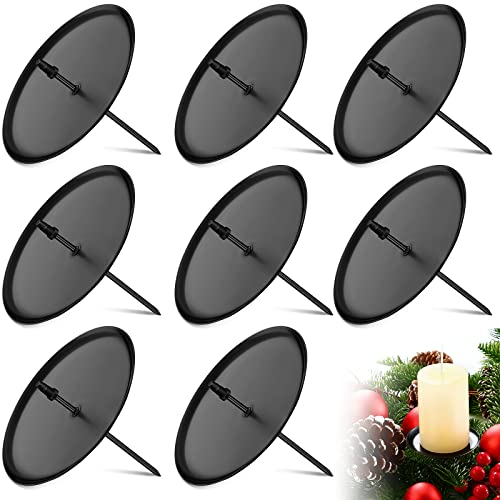 Portavelas de Adviento de 6 cm/ 2,4 Pulgadas - 8 Platos de Metal para Corona de Navidad - Soportes de Velas para DIY y Decoración de Mesa (Negro)
