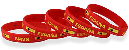 Generic Silikon Armband Spanien Fanartikel mit Flagge – Perfekt Für Fussball Spanien Fanartikel! Einheitsgröße, passt jedem Erwachsenen. Unterstützen Sie Ihr Land. 5 Stück.