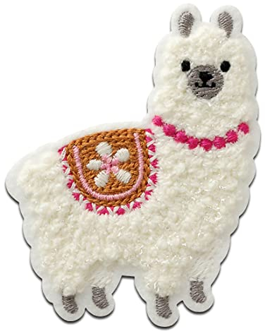 Mono Quick Alpaka Chenille flauschig Tier - Aufnäher, Bügelbild, Aufbügler, Applikationen, Patches, Flicken, zum aufbügeln, Größe: 7 x 5,7 cm