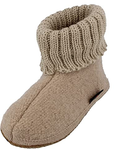 HAFLINGER Stugsko, Karl, filttofflor med krage, tofflor, Beige, 41 EU