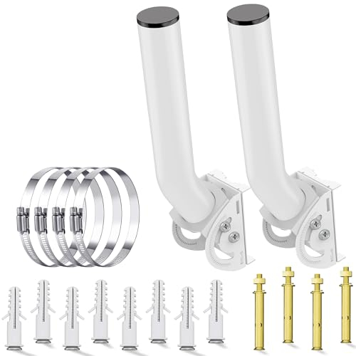 Burbifro Mât d'antenne Universel pour antennes de télévision/Satellite/Radio/Wi-FI - Support d'installation sur Poteau et Mural réglable (Blanc - Paquet de deux)