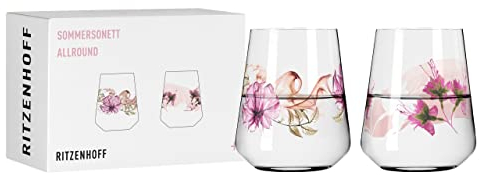 RITZENHOFF 3462001 Universalglas 2er-Set 500 ml - Serie Sommersonett Allround Nr. 1 + 2 - floraler Stil, bunt - Made in Germany, Rosa, Weiß, Beere