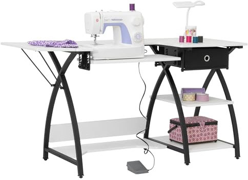 Sew Ready Comet Plus Craft Nähtisch, 140 x 60 cm, mit präzisem Stoff-Schneidegitter und Schublade, schwarz-weißes Gitter