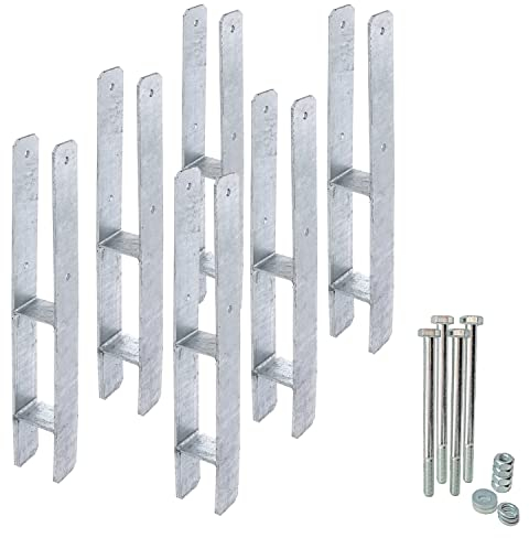 siwitec 6er-Set H-Pfostenträger mit Befestigungsmaterial | Materialstärke 5 mm | Länge 600 mm | Breite 121 mm | feuerverzinkt | zum Einbetonieren | CE-Kennzeichnung