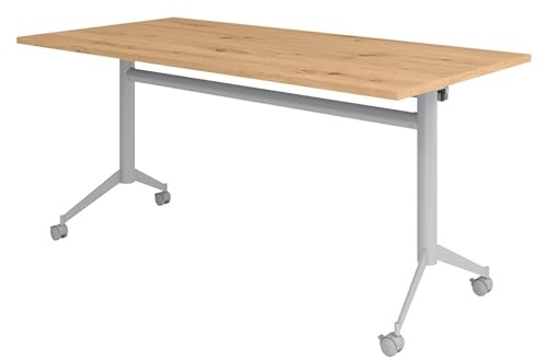 bümö Klapptisch Asteiche 160 x 80 cm klappbar & fahrbar, klappbarer Schreibtisch auf Rollen, Klappschreibtisch, Tisch klappbar, Klappbarer Tisch, Klapptisch Holz-Platte, Gestell stabil aus Metall
