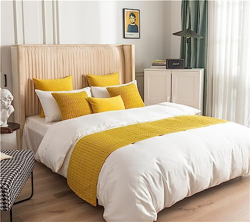 Morbuy Runner Letto Matrimoniale,Corridore Letto Velluto d'Olanda, Morbido Confortevole Sciarpa,Modern Scarf Runner Decorazione per Alberghi Hotel (Giallo Senape,45x45cm Pillowcase 1 pc)
