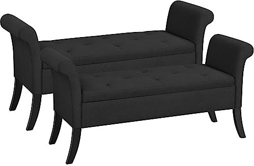 Yaheetech Sitzbank mit Stauraum 2er Set, Sitzhocker mit Armlehnen, 131 × 43,5 × 64,5 cm Fußbank, Bettbank Polyester, max. Belastbarkeit 300 kg, für Wohnzimmer/Schlafzimmer/Flur, Schwarz