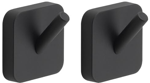Gedy Tonga 2 Ganci Singoli Appendiabiti Bagno da Muro, Fissaggio Tramite Viti o Adesivo Incluso, Finitura Nero Opaco, 2 Ganci Appendi Accappatoio da Muro Realizzati in Acciaio Inox e Cromall