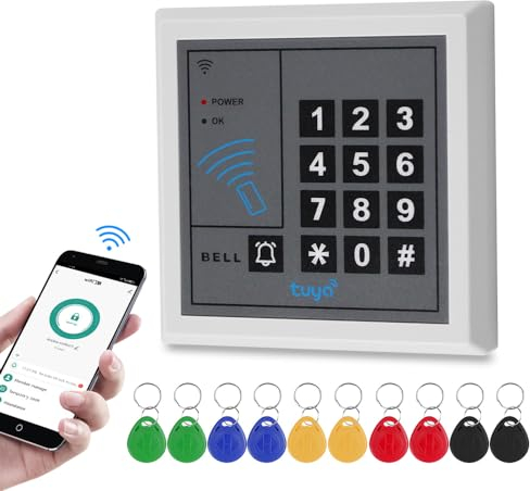 FUSYTULY WiFi Tuya Teclado de Control de Acceso RFID Lector de Tarjetas de 125KHz Sistema de Controlador de Control de Acceso WG26, Desbloqueo Remoto de la Aplicación de Teléfono Inteligente