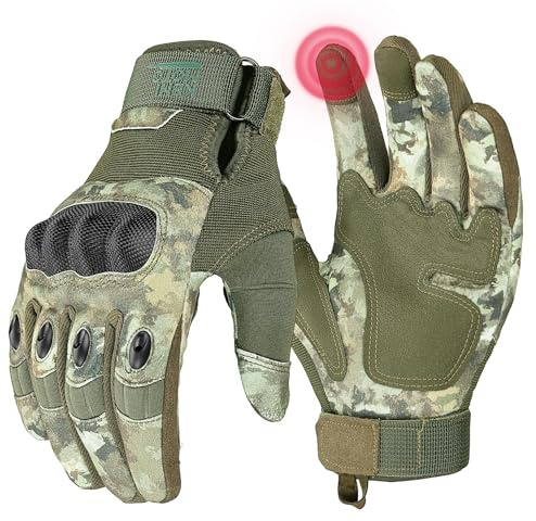 KEMIMOTO Camo Tactical Gloves for Men, Touchscreen Motorcycle Gloves with Hard Shell & Palm Padding for Sports Motorcycle Tactical Airsoft Paintball Hunting Hiking Camping Climbing (Camo,X-Large)