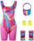 SERTAS 80s Fancy Dress for Women,80s Workout Costume for Women,80s Costume Accessories Set for Carnival Parties Halloween,Halloween Cosplay Couples Outfits 80s 90s Workout Costume (Women, S)