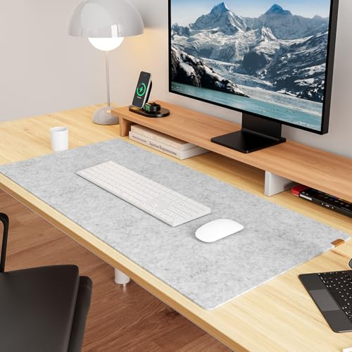 YSAGi Large Felt Desk Pad 90 x 40 cm, Non-Slip Desk Mat for Office & Home, Protective Computer Mat for Desk, Keyboard and Mouse Pad, Light Grey