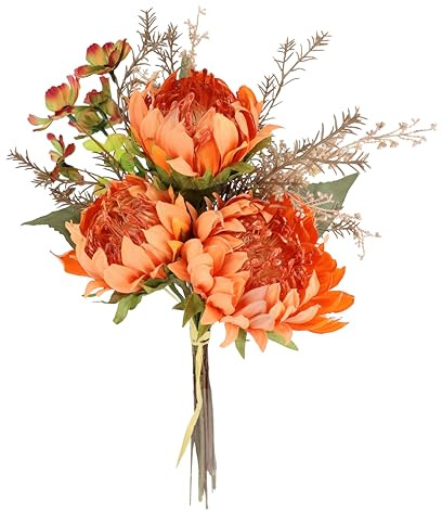 Kunstblumenstrauß Protea 43 cm Strauß Artischocke Distel Blumensträuße Seidenblume Kunstblume Dekoblume Bouquet Hochzeit Haus Herbstdeko Herbstblume unechte Blume Mittelstück Tischdeko unecht, orange